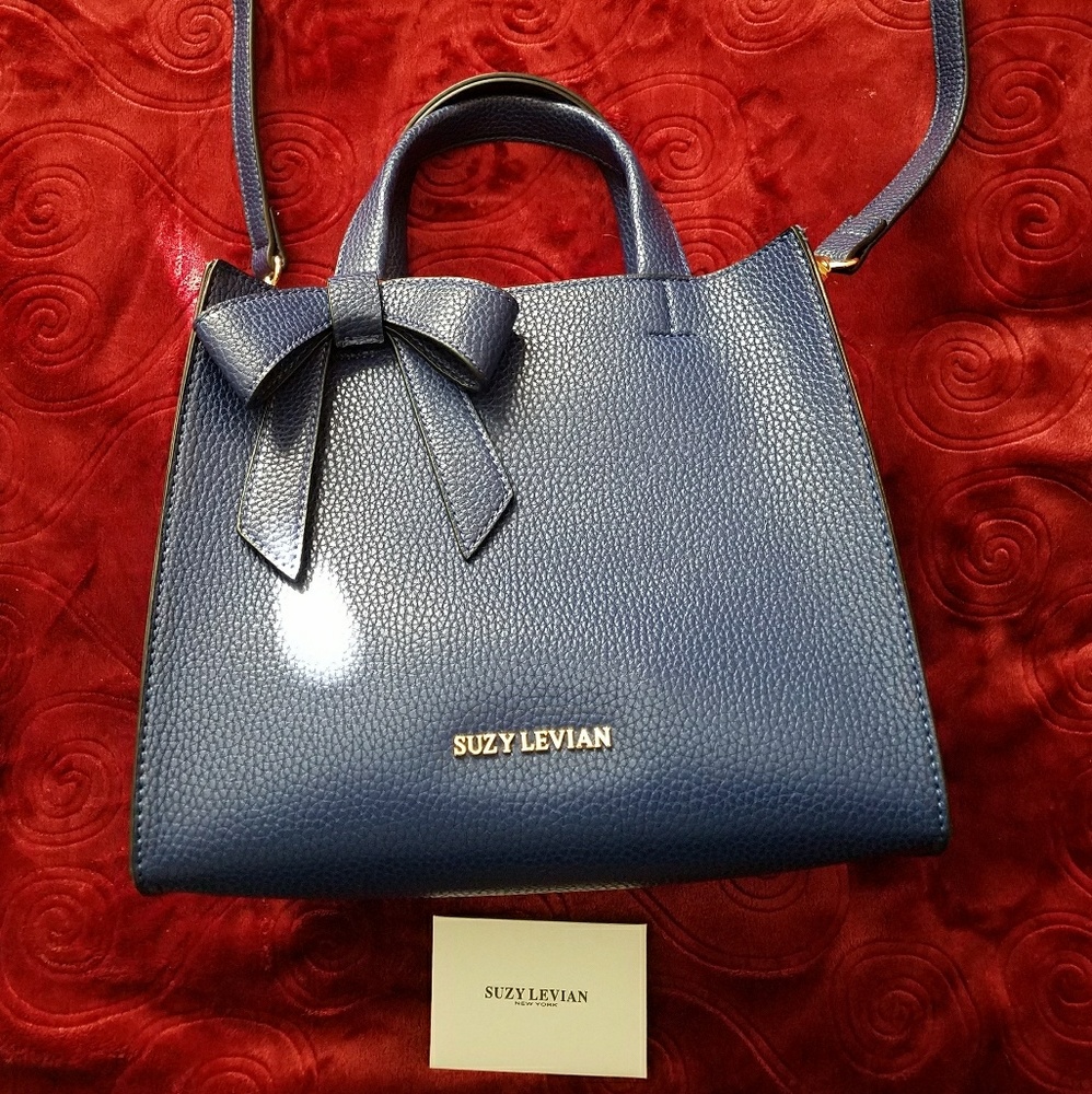 Suzy Levian ~Pebbled Faux Leather Satchel with Bow